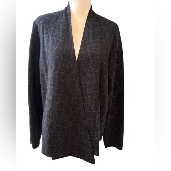 Eileen Fisher cotton/wool open cardigan.  Size XL black with gray pattern - Picture 1 of 8